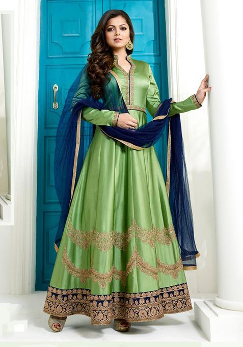 Green Zari Work Silk Kurta Set