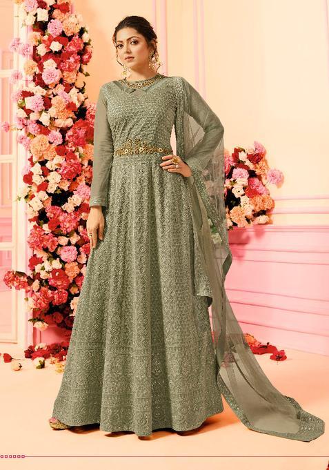 Green Embroidery Georgette Kurta Set