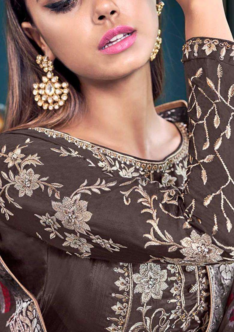 Brown Digital Print Silk Kurta Set - Indya