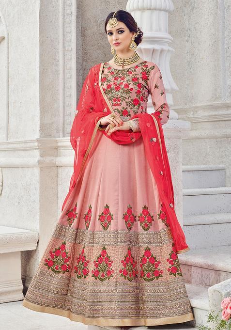 Pink Embroidery Silk Kurta Set