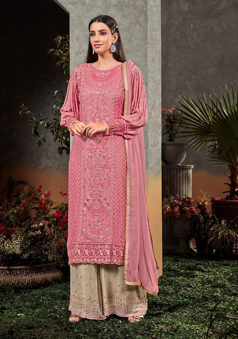 Pink Embroidery Georgette Kurta Set