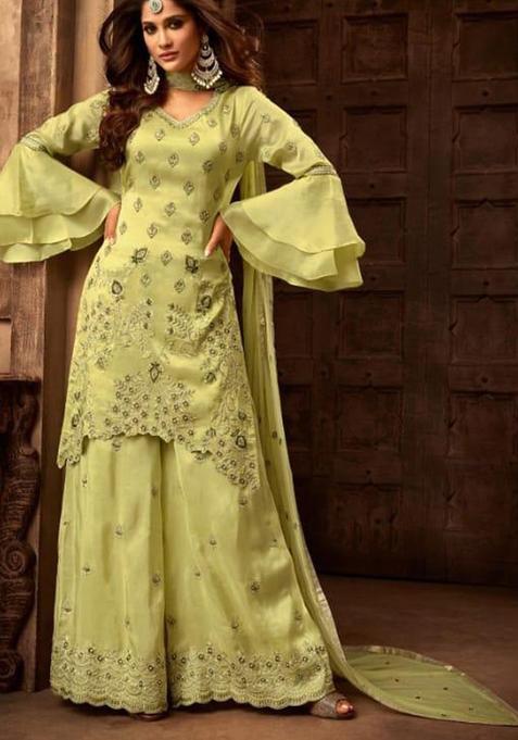 Green Embroidery Georgette Kurta Set