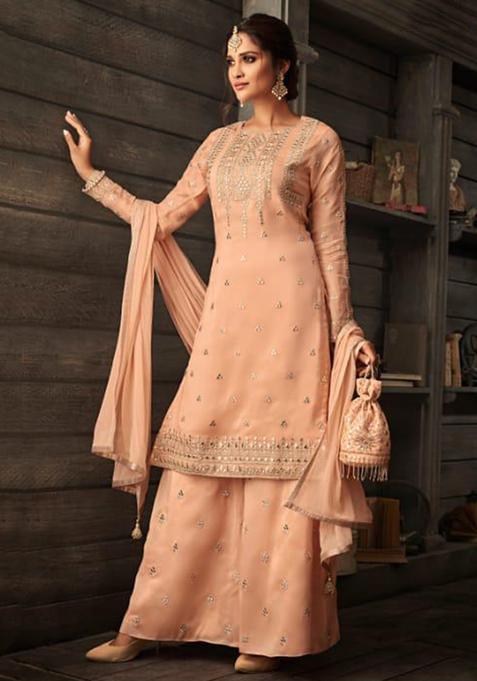 Orange Embroidery Georgette Kurta Set