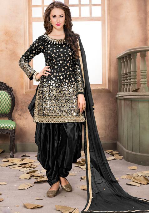 Black Embroidery Silk Kurta Set