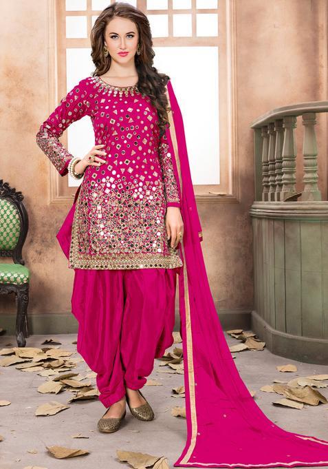 Pink Embroidery Silk Kurta Set