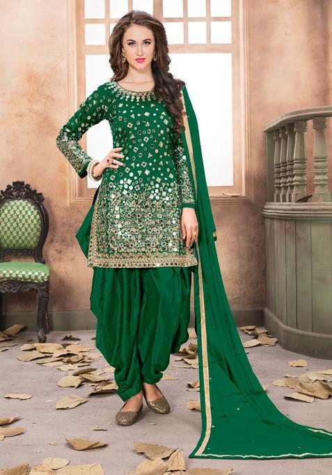 Green Embroidery Silk Kurta Set