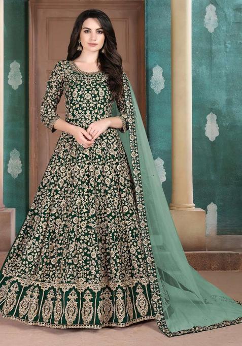 Green Embroidery Georgette Kurta Set