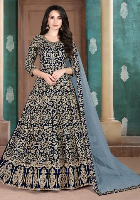 Navy Blue Embroidery Georgette Kurta Set