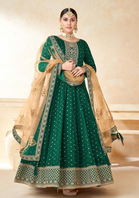 Green Embroidery Silk Kurta Set