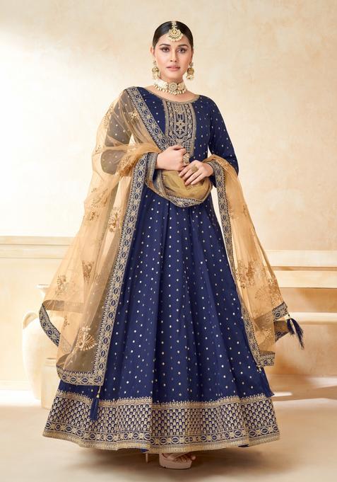 Blue Embroidery Silk Kurta Set