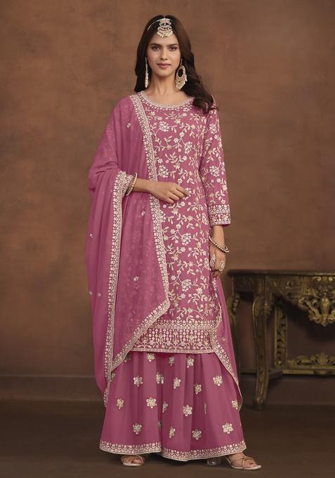 Pink Embroidery Georgette Kurta Set