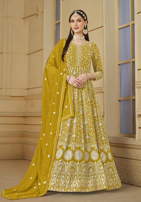 Mustard Embroidery Georgette Kurta Set