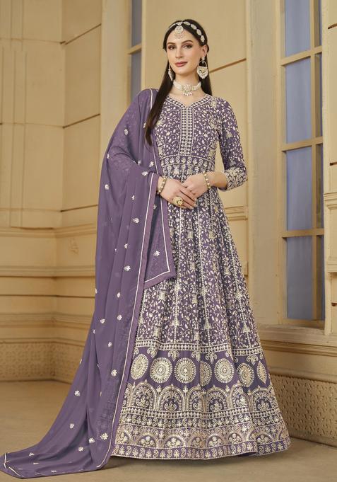 Lavender Embroidery Georgette Kurta Set