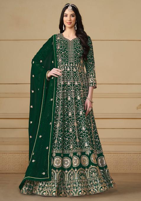 Green Embroidery Georgette Kurta Set