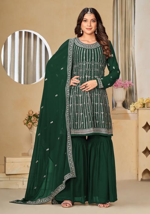 Green Embroidery Georgette Kurta Set
