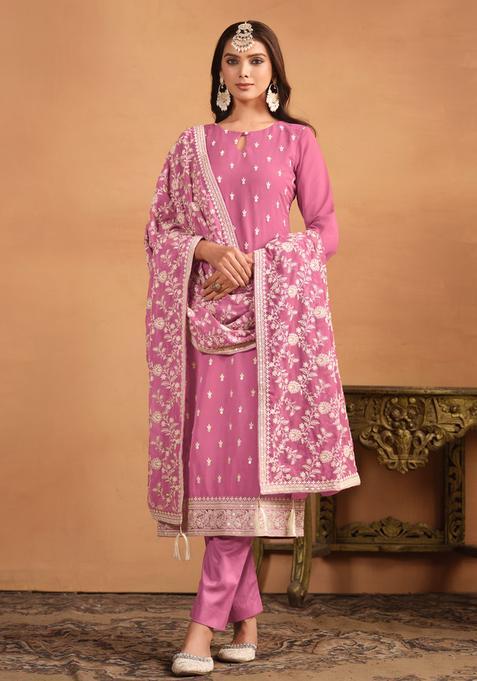 Pink Embroidery Georgette Kurta Set