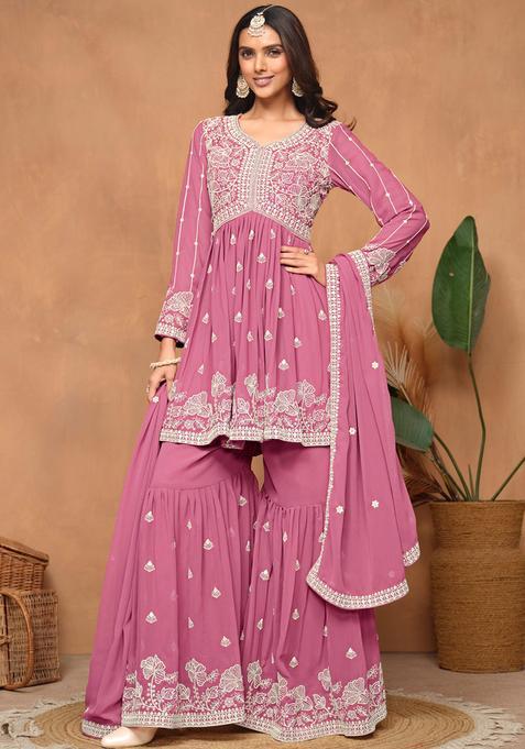 Pink Embroidery Georgette Kurta Set