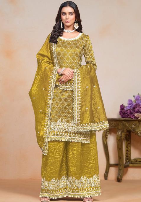 Mustard Embroidery Gold Crush Kurta Set