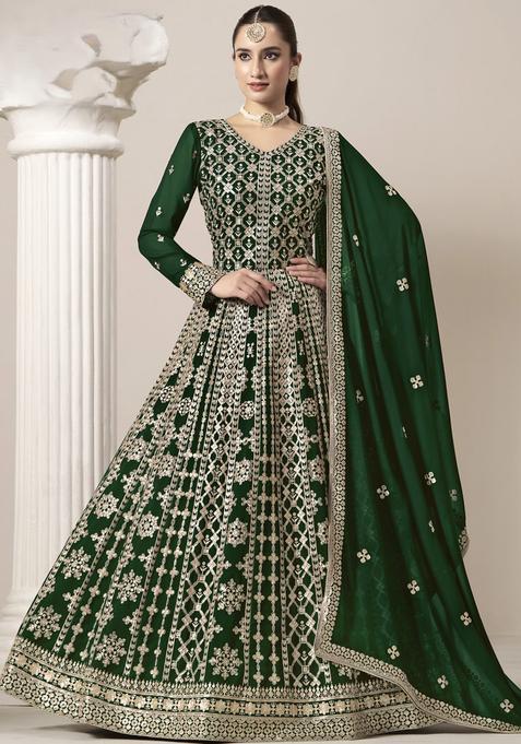 Green Embroidery Georgette Kurta Set