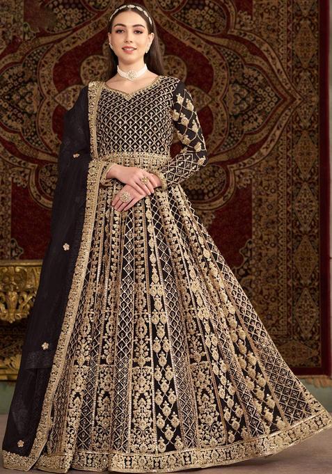 Black Embroidery Net Kurta Set