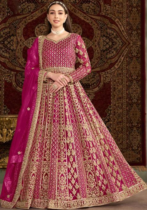 Pink Embroidery Net Kurta Set