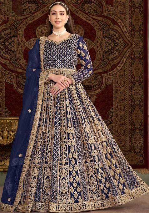 Royal Blue Embroidery Net Kurta Set