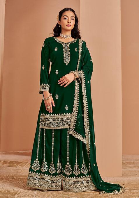 Green Embroidery Georgette Kurta Set