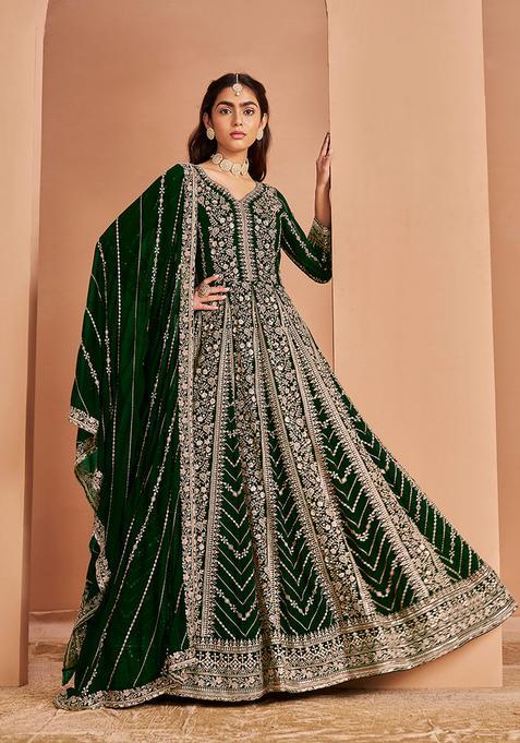 Green Embroidery Georgette Kurta Set
