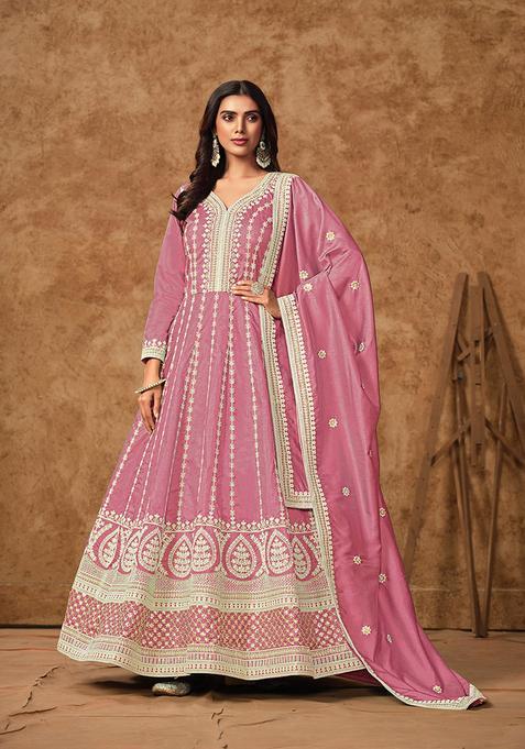 Pink Embroidery Georgette Kurta Set