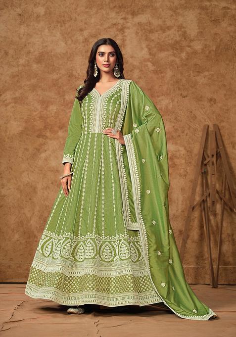 Light Green Embroidery Georgette Kurta Set