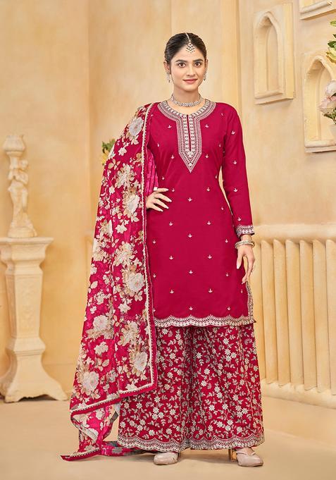Pink Embroidery Silk Kurta Set