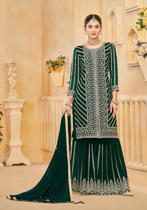 Green Embroidery Georgette Kurta Set