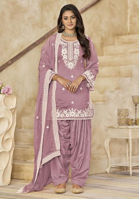 Pink Embroidery Silk Kurta Set