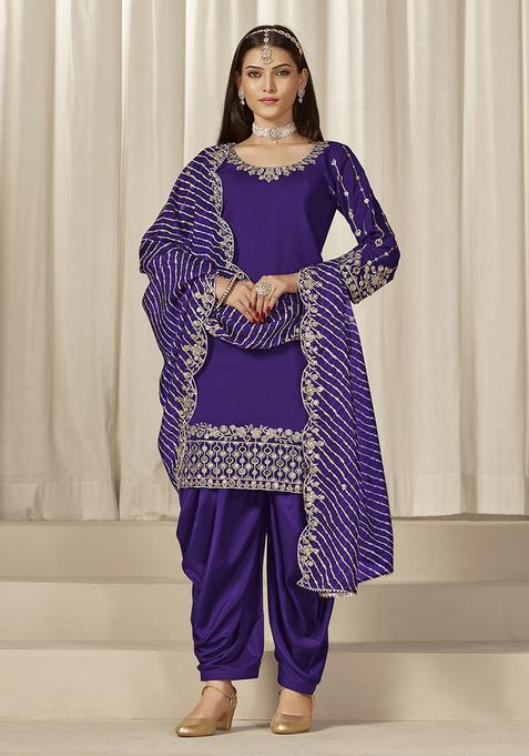 Purple Embroidery Organza Kurta Set