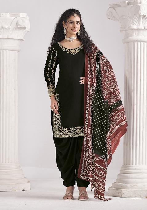 Black Embroidery Silk Kurta Set