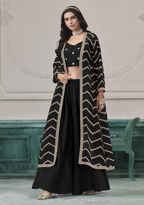 Black Embroidery Silk Kurta Set