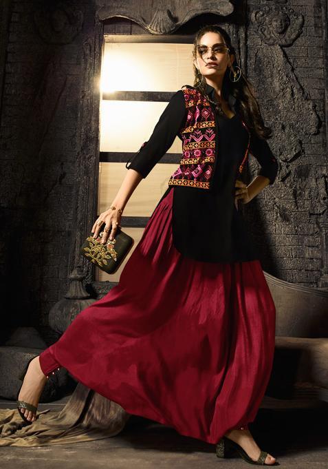 Black Sequins Embroidery Work Cotton Kurti