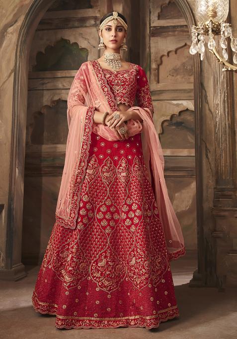 Red Sequins Embroidery Work Silk Kurta Set