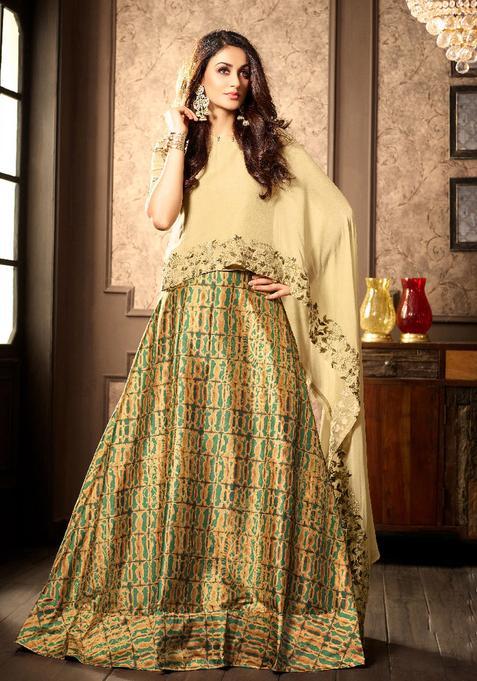 Beige Embroidery Georgette Kurta Set