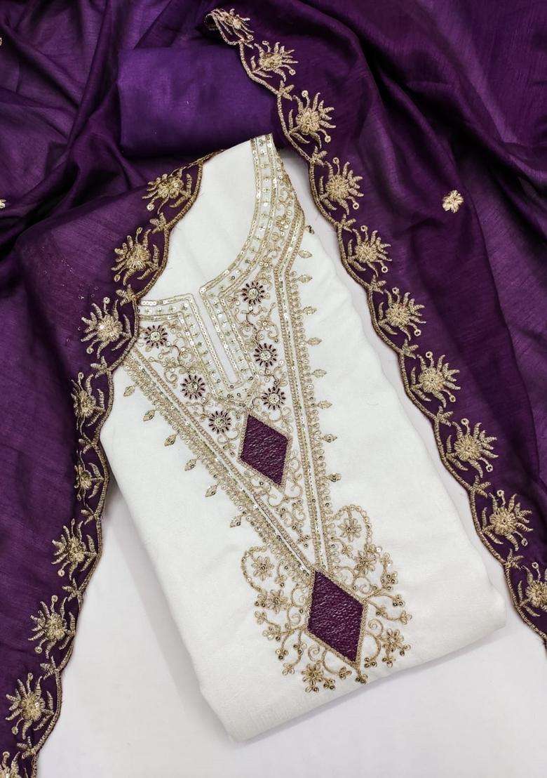White Embroidery Cotton Kurta Set - Indya