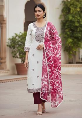 Pink Embroidery Cotton Kurta Set