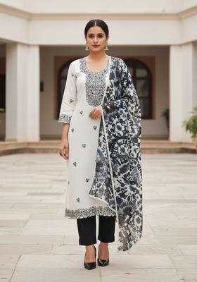 Black Embroidery Cotton Kurta Set