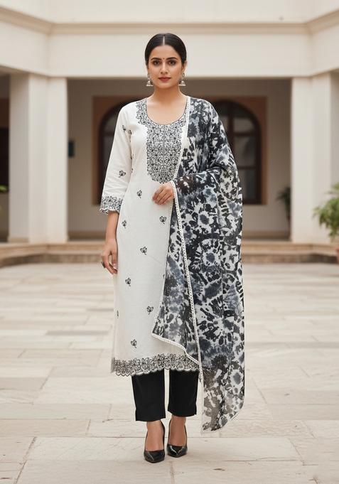 Black Embroidery Cotton Kurta Set