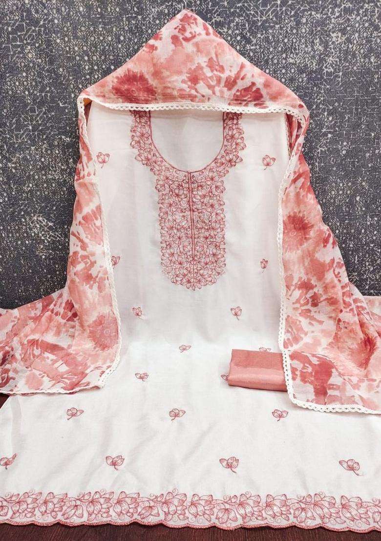 Peach Embroidery Cotton Kurta Set - Indya