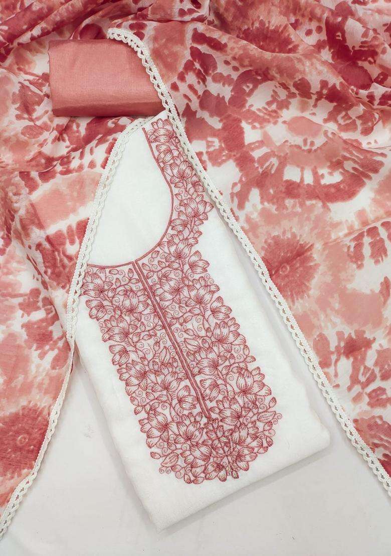 Peach Embroidery Cotton Kurta Set - Indya