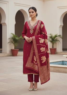 Pink Embroidery Cotton Kurta Set