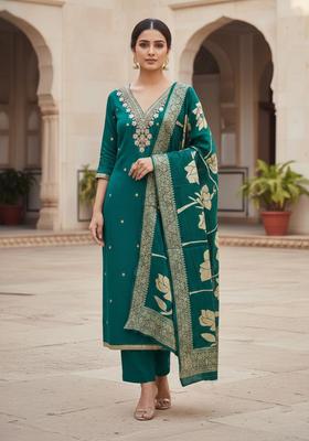 Blue Embroidery Cotton Kurta Set