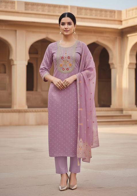 Lavender Embroidery Shimmer Kurta Set