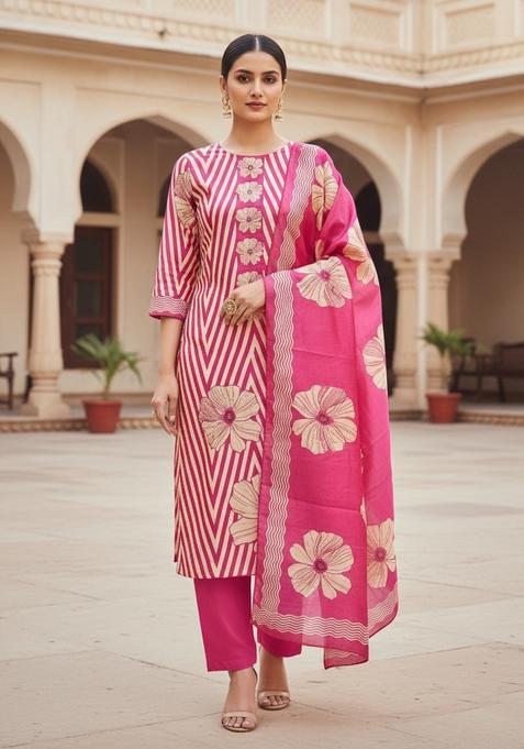 Pink Embroidery Silk Kurta Set