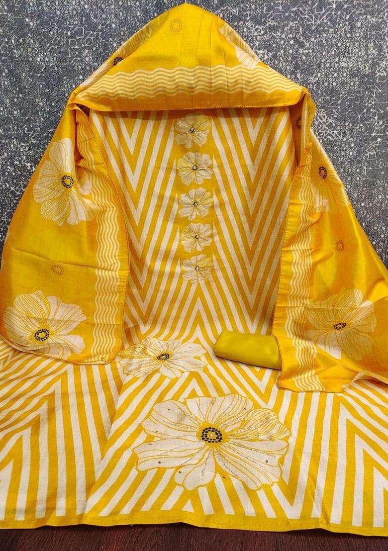 Yellow Embroidery Silk Kurta Set - Indya